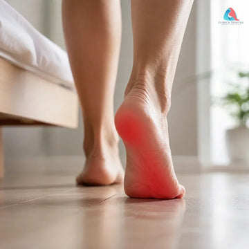 Persona con fascitis plantar dando los primeros pasos en la mañana con dolor en el talón