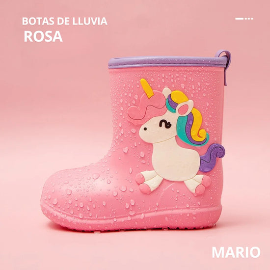 Botas de agua minimalistas para niña rosa con motivo de unicornio en relieve.