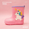 Botas de agua minimalistas para niña rosa con motivo de unicornio en relieve.