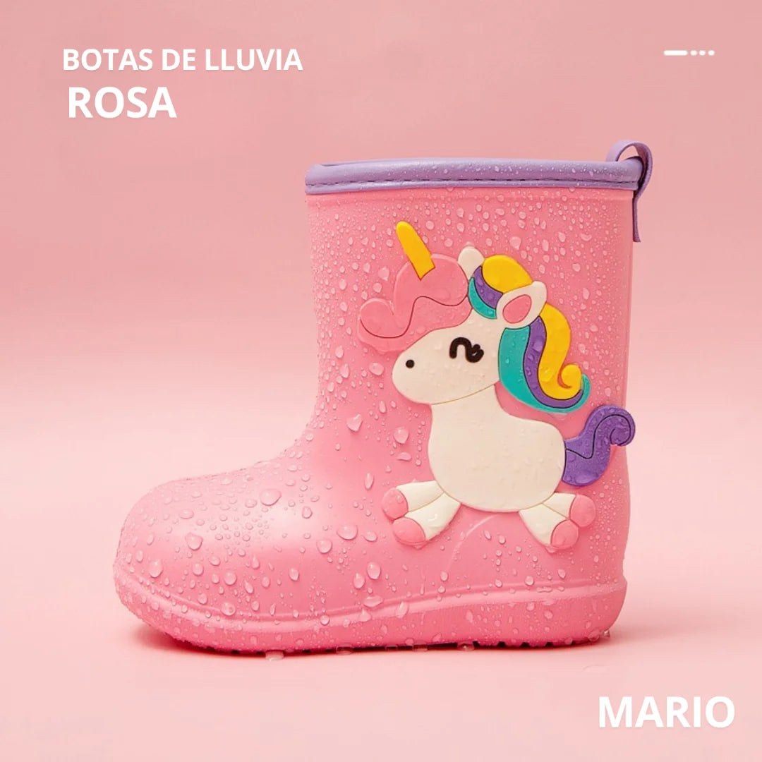 Botas de agua minimalistas para niña rosa con motivo de unicornio en relieve.