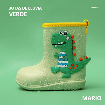 Calzado de lluvia barefoot verde para niños, puntera ancha y material impermeable.