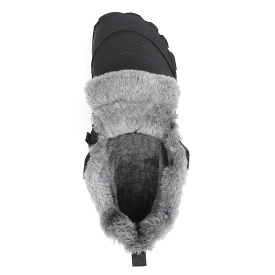 Detalle del forro interior de lana gris para máxima calidez en botines barefoot mujer.