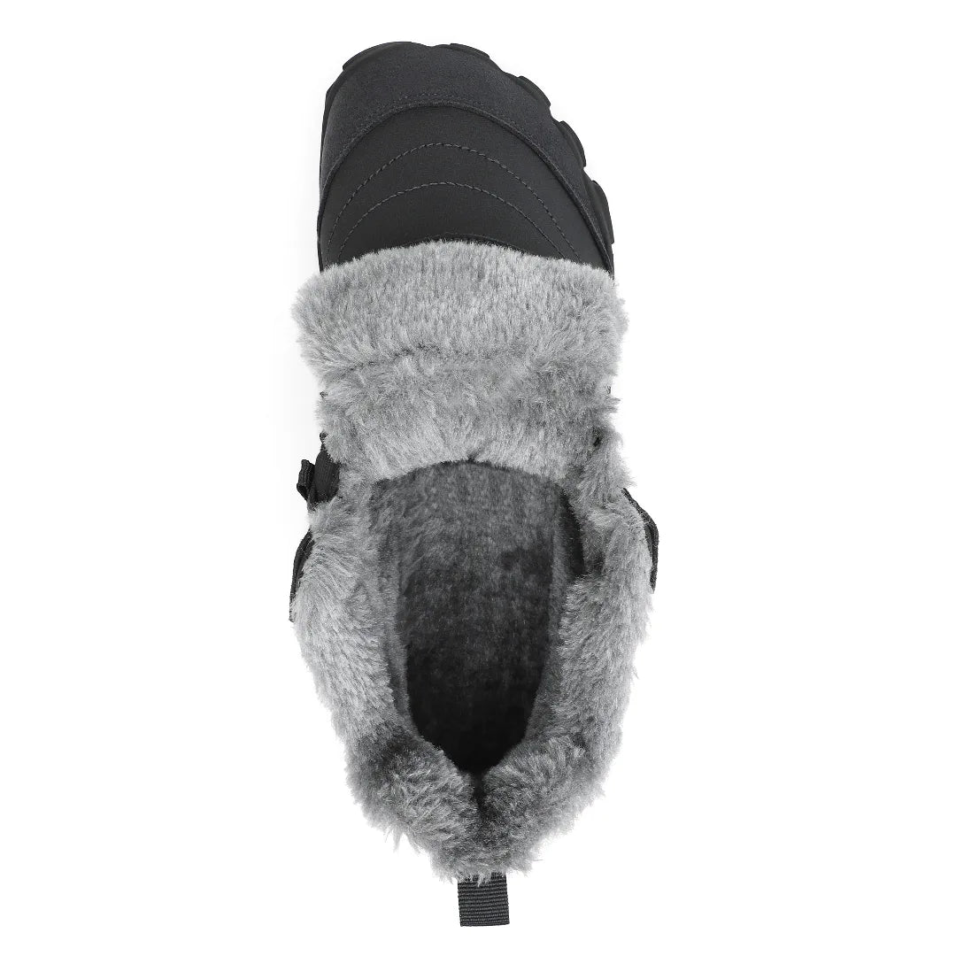 Detalle del forro interior de lana gris para máxima calidez en botines barefoot mujer.