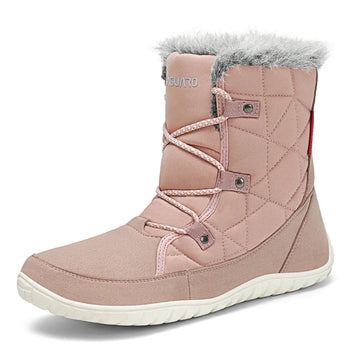 Botines barefoot mujer Saguaro Rise I rosa con forro de pelo y suela plana.