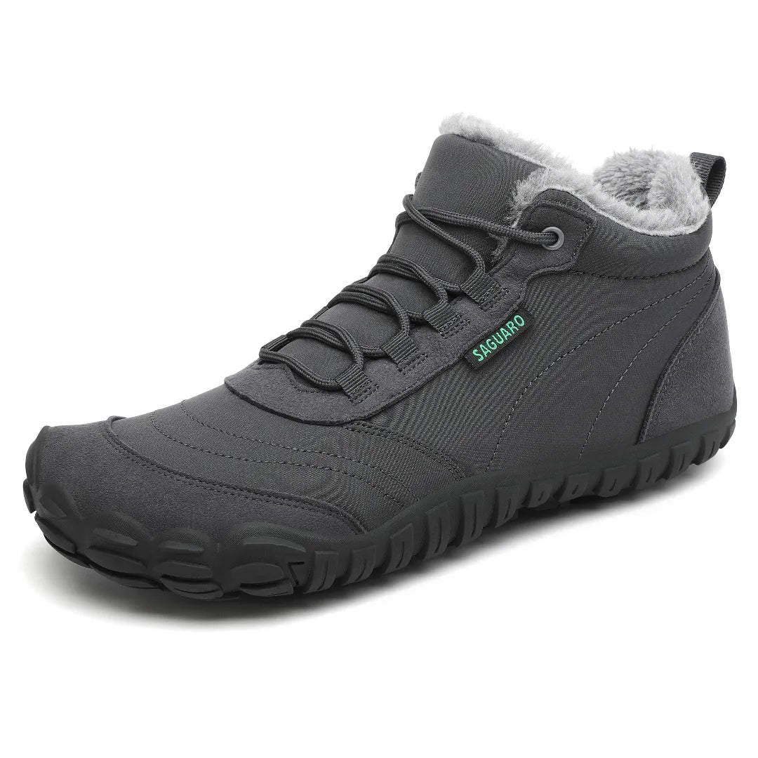 Botines barefoot mujer Saguaro Will II gris con forro térmico y suela flexible.