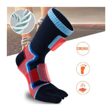 Calcetines dedos separados azul bicolor, tejido Coolmax térmico.