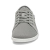Zapatilla barefoot urbana frontal gris, suela delgada zero drop.