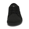 Zapatilla barefoot urbana frontal negra, suela delgada zero drop.