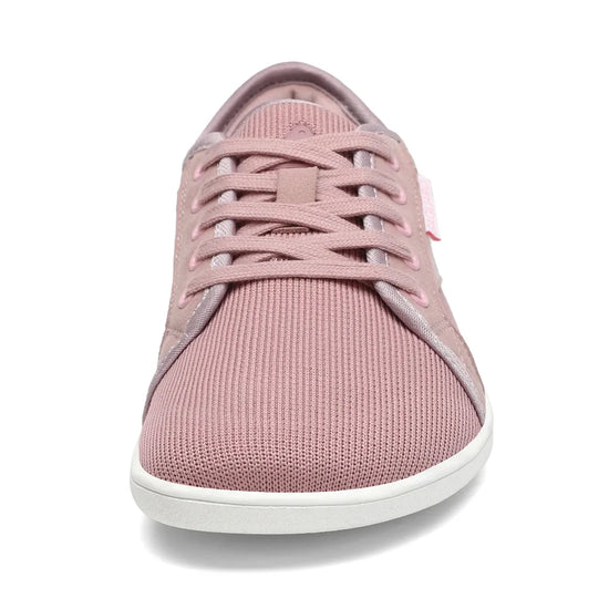 Zapatilla barefoot urbana frontal rosa, suela delgada zero drop.