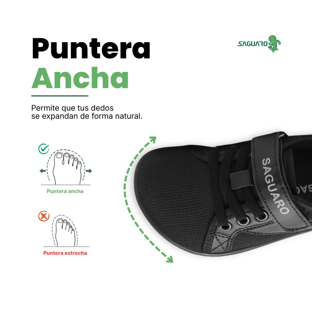 Saguaro Kids Luck I negro puntera ancha — zapatilla barefoot infantil negra horma ancha Chile