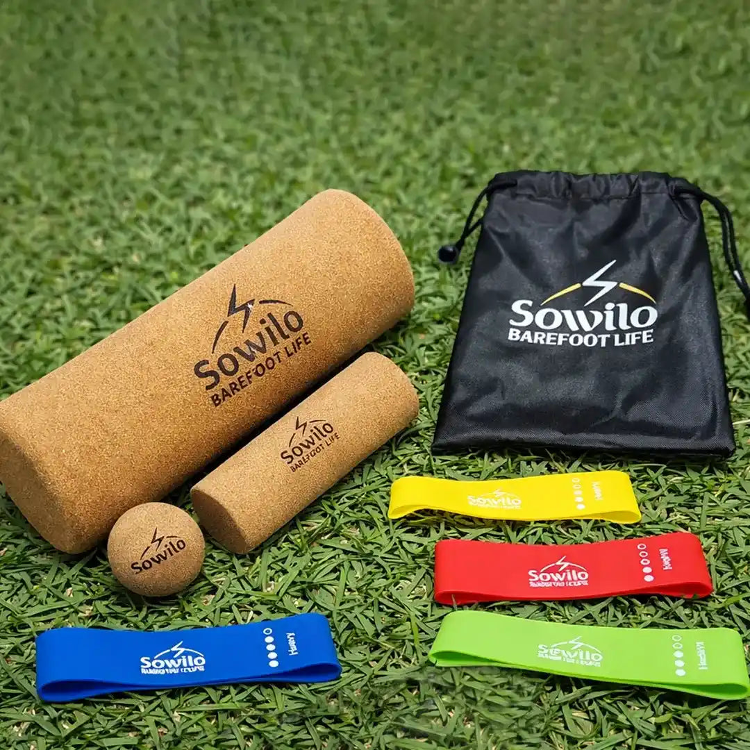 Kit promocional Sowilo con BalanceRoller, pelota de corcho y separadores de dedos.