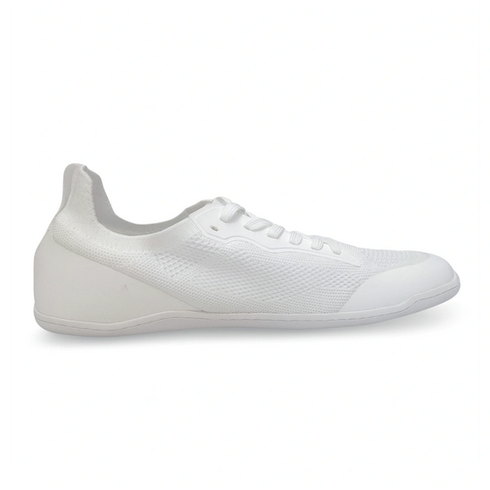 Zapatilla Sowilo Kenaz blanca vista lateral interna con acabado minimalista barefoot.