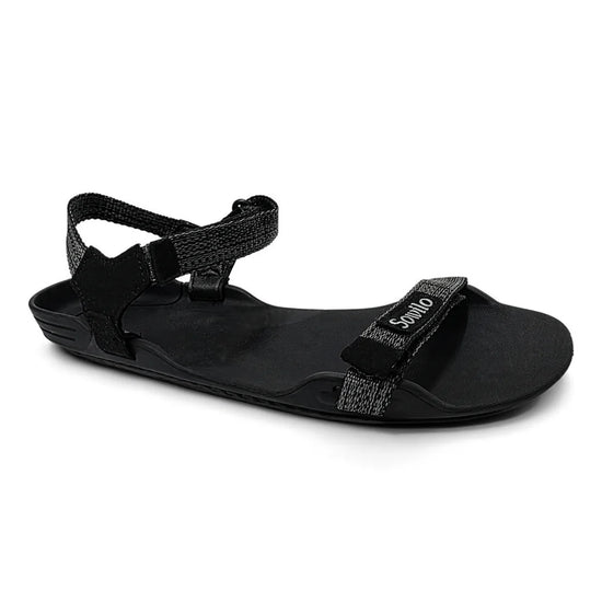 Sandalia barefoot Sowilo Raido negra vista lateral principal. 