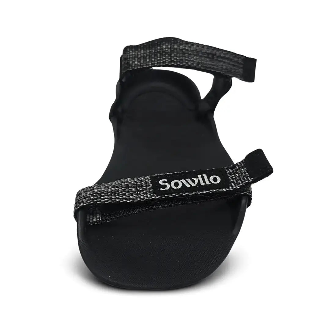 Sandalia barefoot Sowilo Raido negra vista superior mostrando diseño minimalista y ligero.