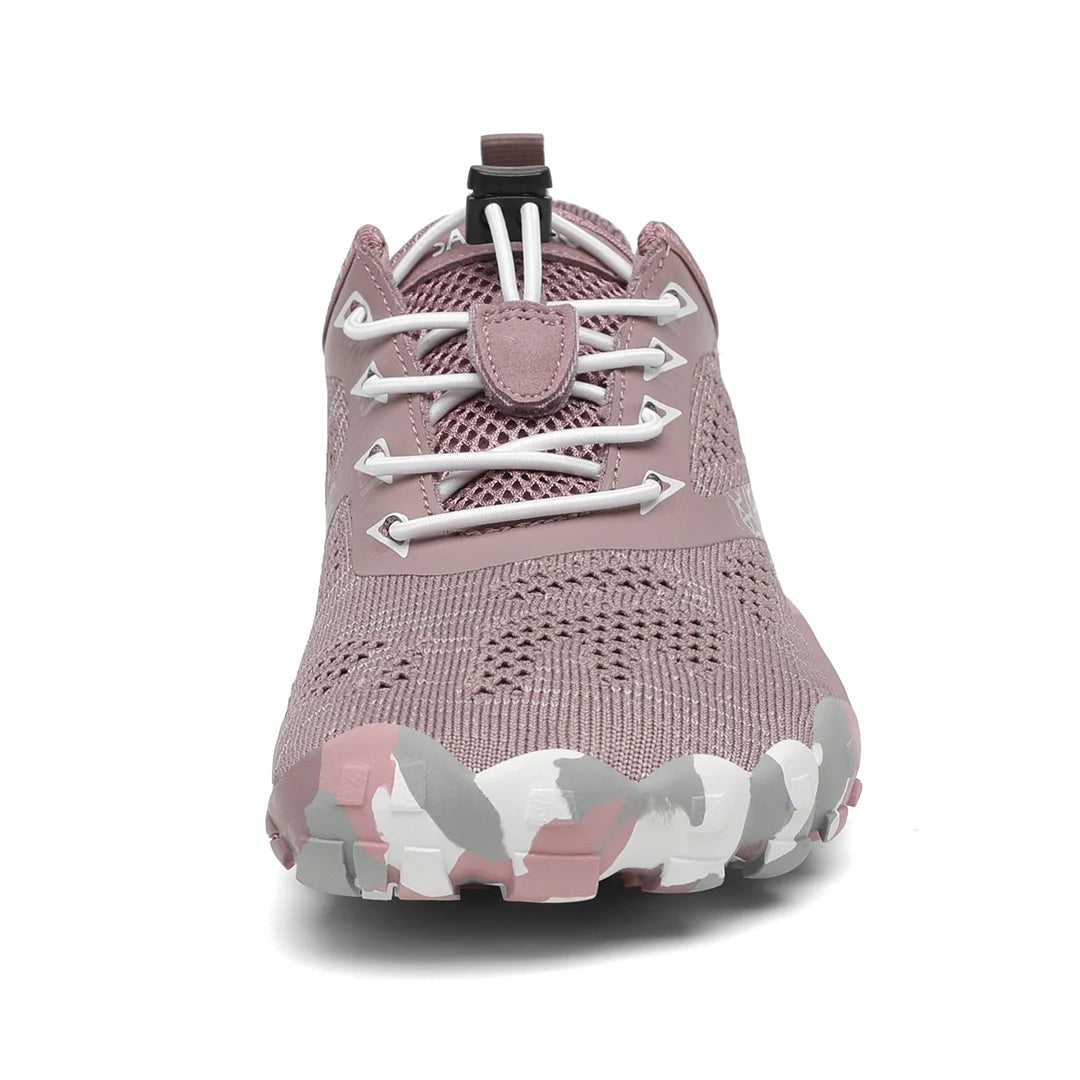 Zapatilla Smart II rosa coral vista frontal con puntera ancha barefoot.