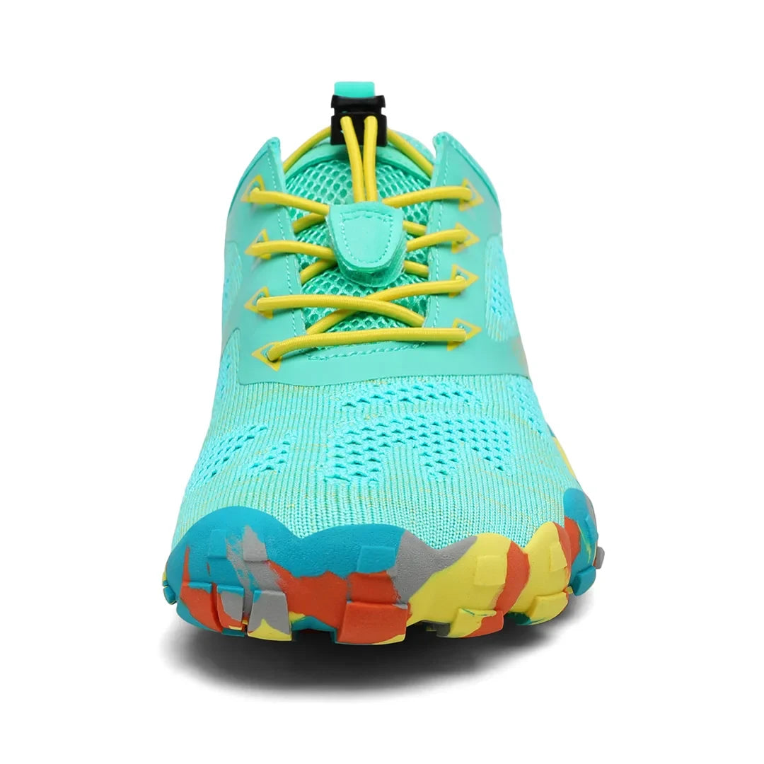 Zapatilla Smart II turquesa vista frontal con puntera ancha barefoot.