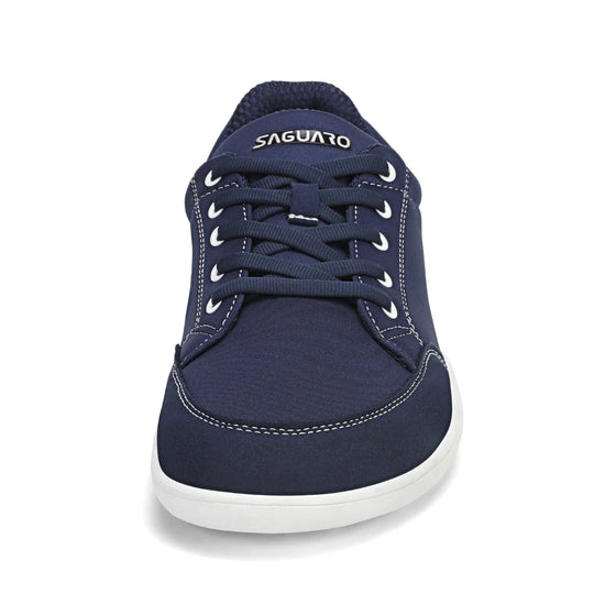 Zapatilla Saguaro Stellar II azul vista frontal resaltando puntera ancha ergonómica.