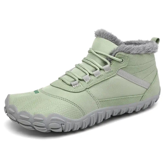 Bota Saguaro Will I menta vista lateral para invierno barefoot.