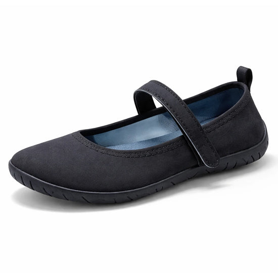 Sandalias barefoot mujer tipo ballerinas en color negro con ajuste elástico para confort diario.