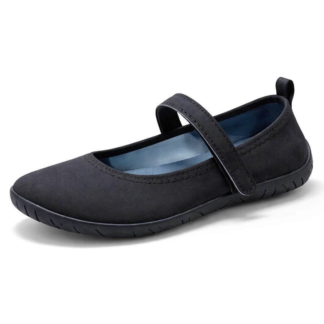Sandalias barefoot mujer tipo ballerinas en color negro con ajuste elástico para confort diario.
