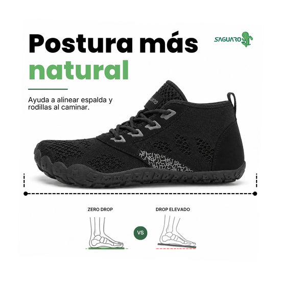 Estructura zero drop de la Saguaro Smart I Pro negra, mantiene talón y antepié a la misma altura para una pisada natural.