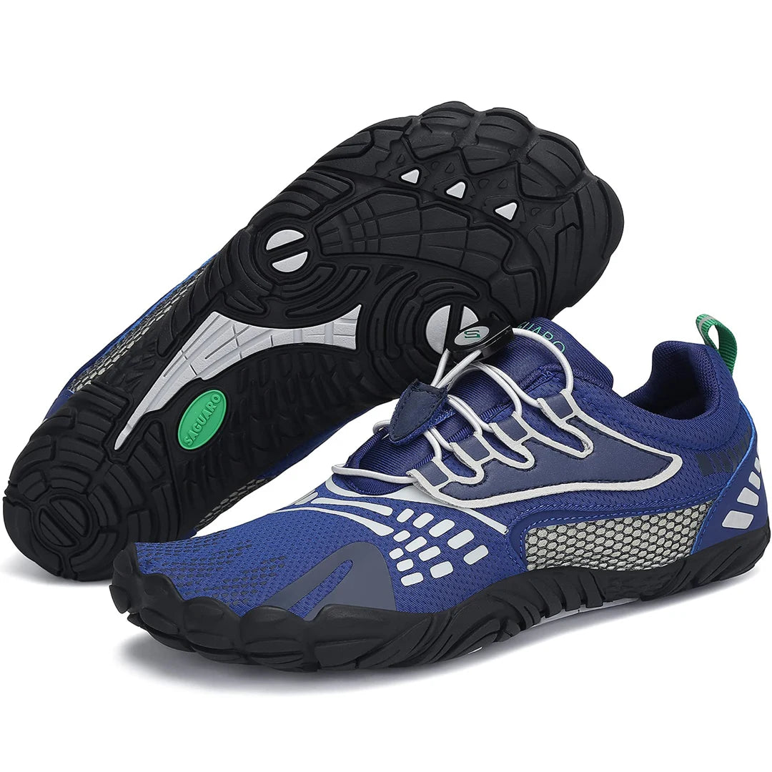 Suela flexible zero drop de zapatillas Saguaro Vitality II azul, diseñada para mejorar la propiocepción y estabilidad del pie.