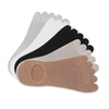 Vista en abanico de calcetines de dedos: gris, negro, beige, blanco.