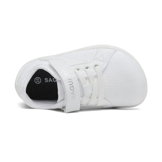 Zapatos ergonómicos  niños blanco, puntera ancha y velcro.