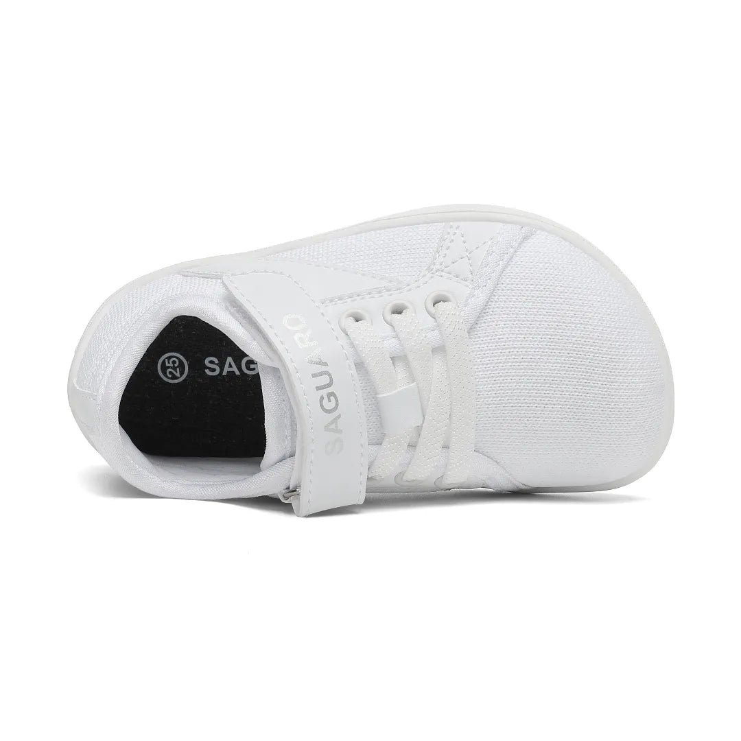 Zapatos ergonómicos  niños blanco, puntera ancha y velcro.