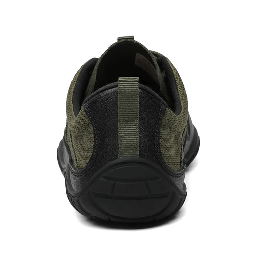 Talón zapatilla minimalista outdoor verde sin elevación (zero drop).