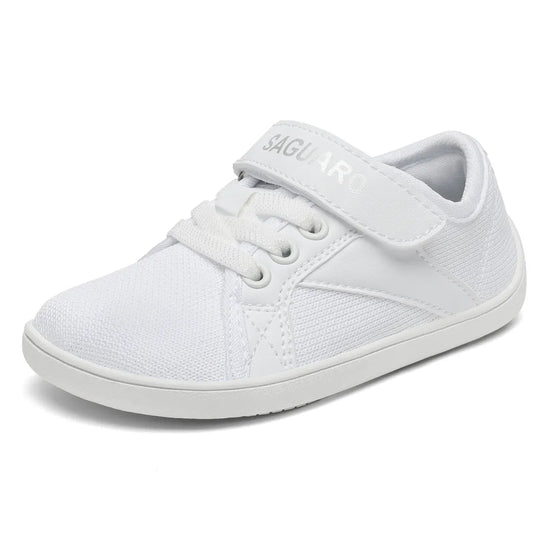 Zapatilla barefoot Saguaro blanca, ideal colegio, puntera ancha y velcro.