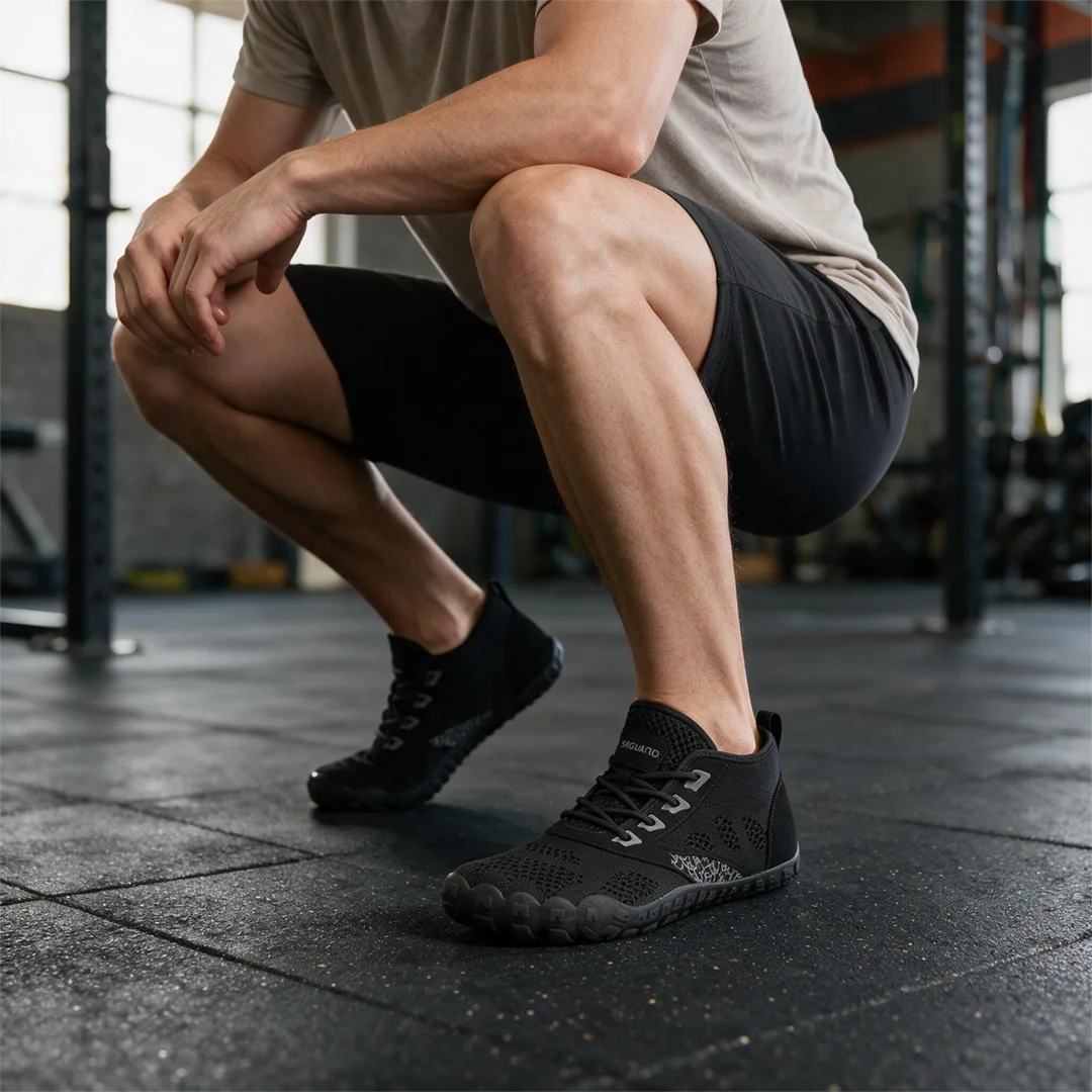 Zapatilla minimalista negra Saguaro Smart I Pro, calzado deportivo para gimnasio con suela de caucho antideslizante de 5,5 mm.