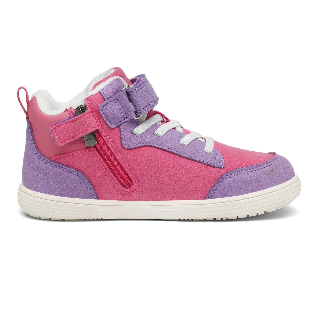 Zapatillas anchas para niña con suela plana zero drop y diseño ergonómico de caña media.