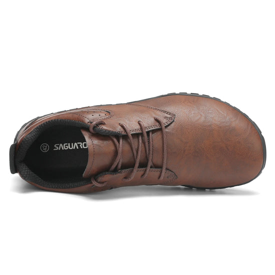 Vista superior de zapatillas barefoot Saguaro Noble IV de cuero, diseñadas para pies con empeine alto y horma anatómica en Chile.
