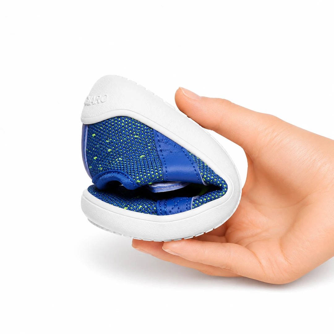 Calzado barefoot para niños Saguaro Kids Luck azul, zapatilla minimalista infantil con puntera ancha para el libre desarrollo del empeine en Chile.