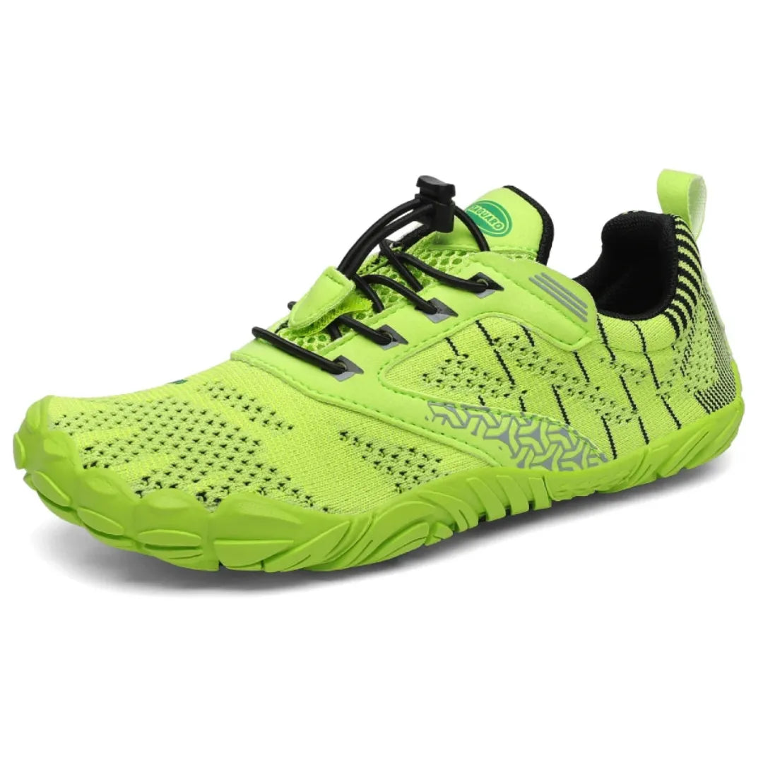 Zapatillas barefoot Saguaro Kids Free I verde flúor vista principal infantil