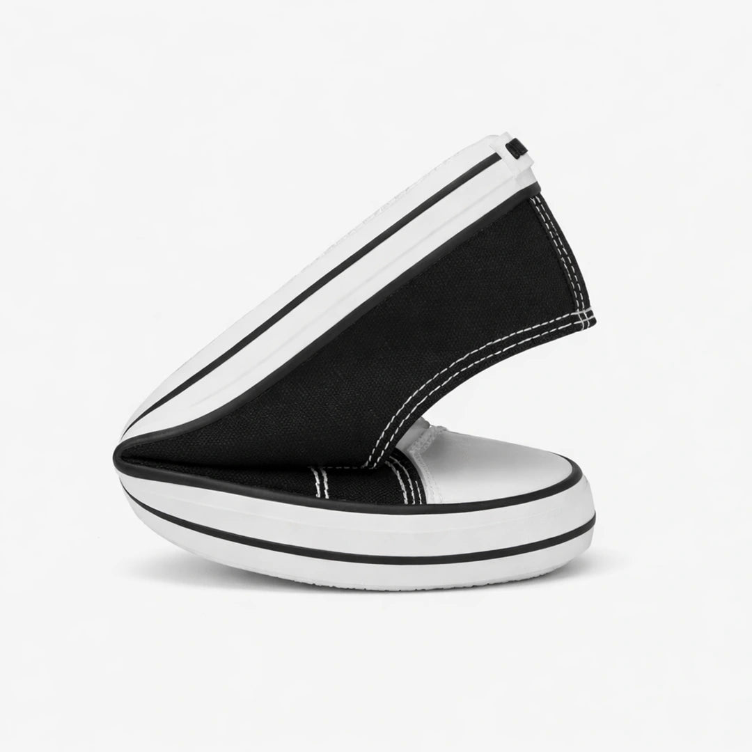 Detalle de flexibilidad extrema en zapatillas de lona barefoot, permitiendo movimiento natural.