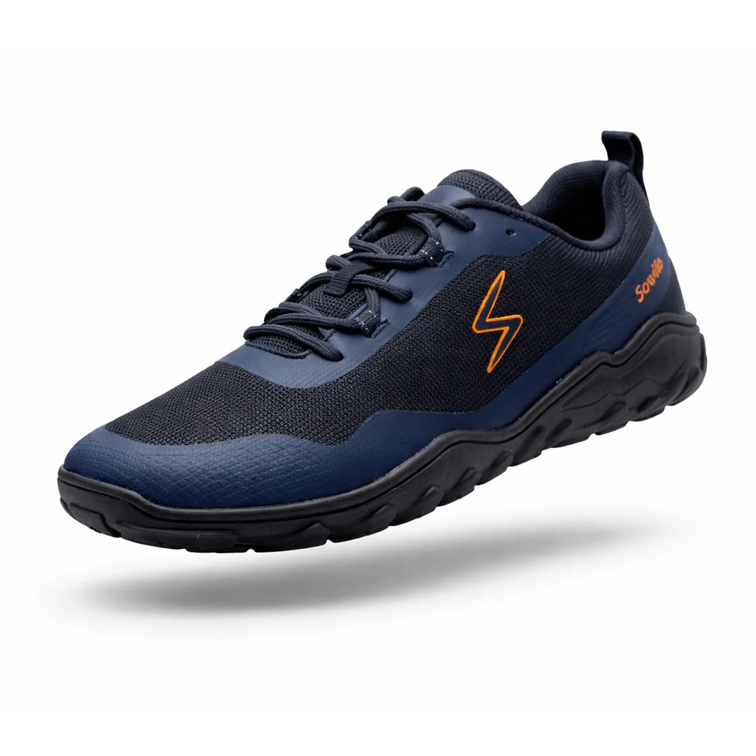 Zapatillas de transición barefoot deportivas Sowilo Algiz azul, ideales para fortalecer los pies en actividades al aire libre.