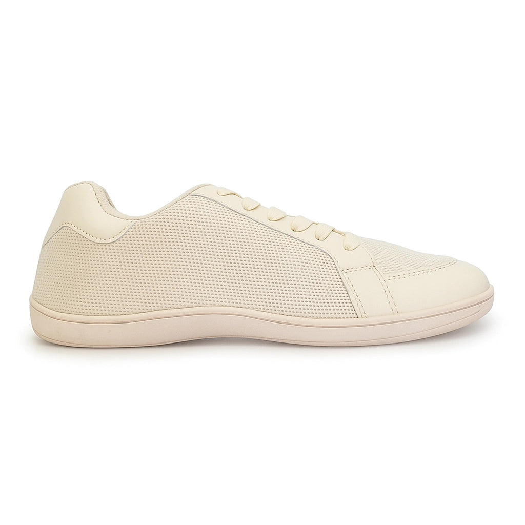 Zapatilla minimalista ZZfaber Bamba I beige, vista lateral.