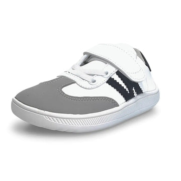 Zapatilla barefoot infantil ZZfaber Kids Niza I blanco con negro vista diagonal.