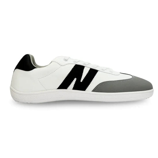 Zapatilla barefoot ZZfaber Niza I blanco con negro vista lateral.