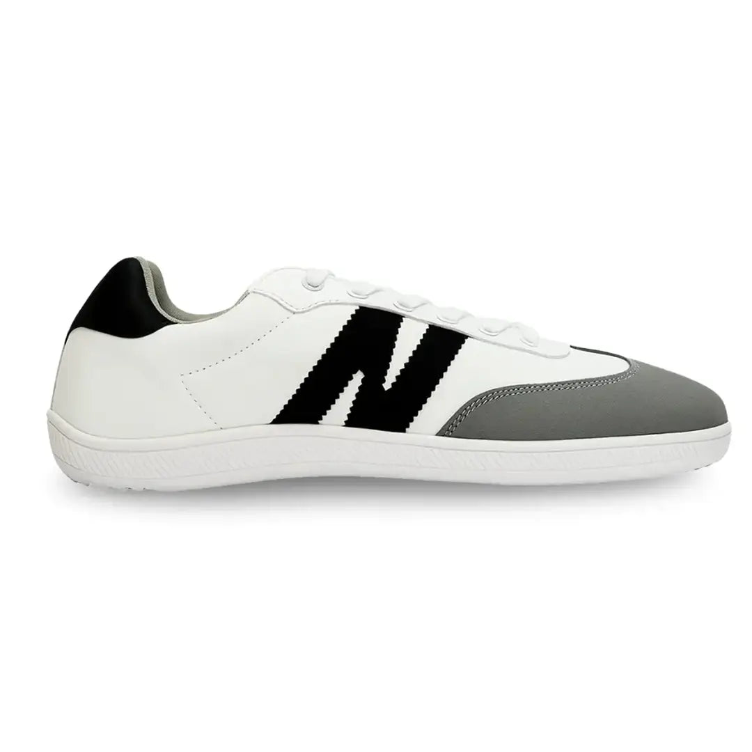 Zapatilla barefoot ZZfaber Niza I blanco con negro vista lateral.