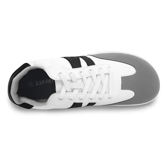 Zapatilla barefoot ZZfaber Niza I blanco con negro vista desde arriba.
