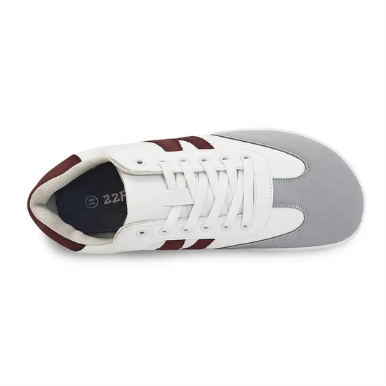Zapatilla barefoot ZZfaber Niza I blanco con vinotinto vista desde arriba.