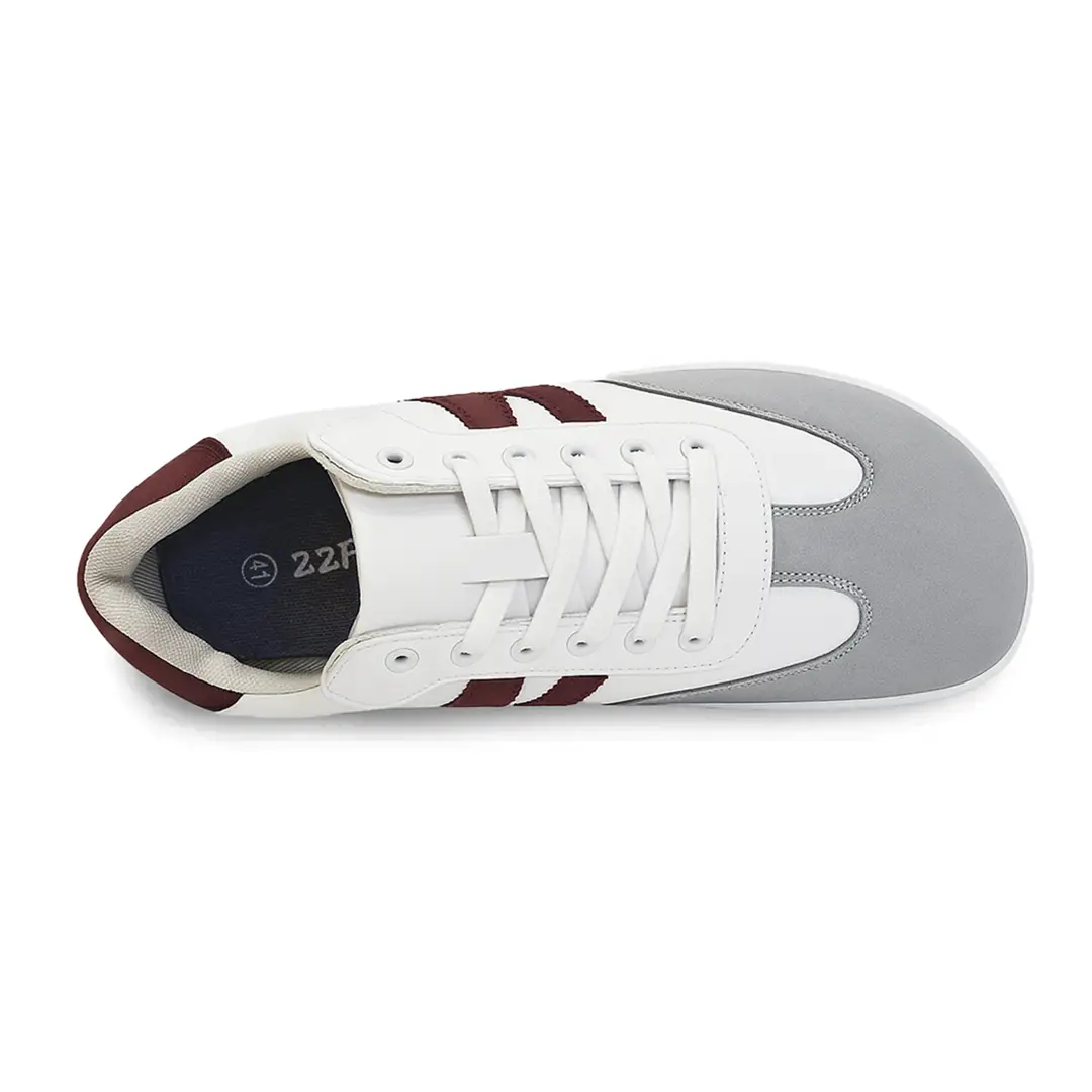 Zapatilla barefoot ZZfaber Niza I blanco con vinotinto vista desde arriba.