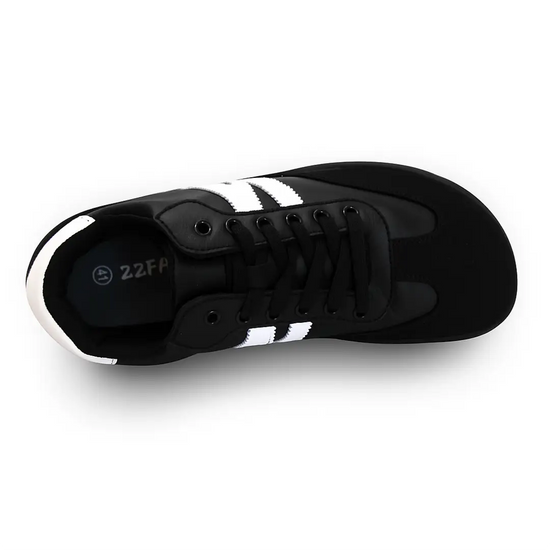 Zapatilla barefoot ZZfaber Niza I negra con blanco vista desde arriba.