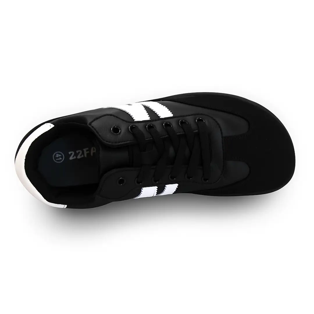 Zapatilla barefoot ZZfaber Niza I negra con blanco vista desde arriba.